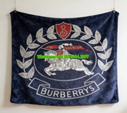 Burberrys Vintage Equestrian Knight Crest Flannel Throw Blanket B117